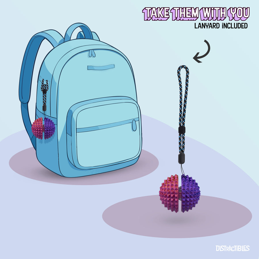 Spike Ball Clicker, Tactile Pain Stimming Fidget with Clicker Switch, Pain Stimulation Ball with Lanyard (Medium - Neon Harmony)