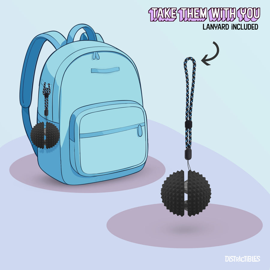 Spike Ball Clicker, Tactile Pain Stimming Fidget with Clicker Switch, Pain Stimulation Ball with Lanyard (Large Black)