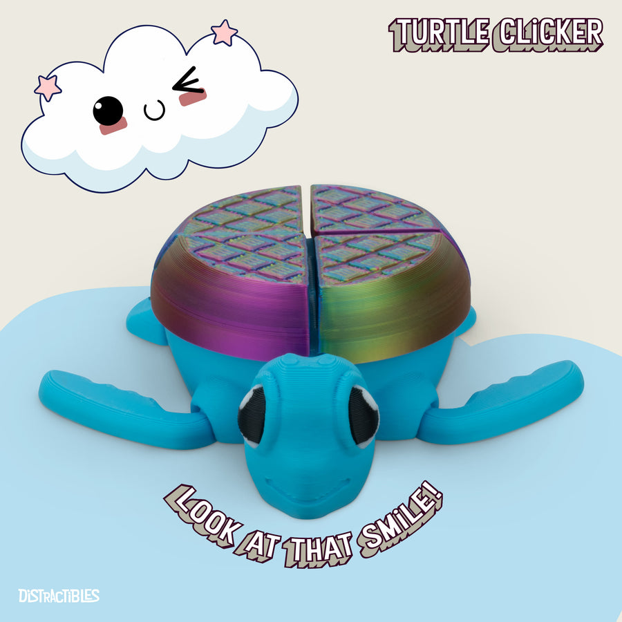 Turtle Fidget Toy, Articulating Design with Shell Clickers, Pocket-Sized & Durable, Stress Relief, ADHD, Autism & Stim (Blue/Silk)