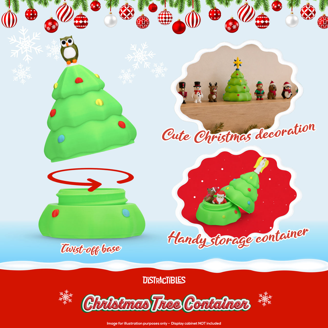 Distractibles Christmas Tree Mystery Box, 10 Articulated Festive Figures with Christmas Tree Container, Random Tree Topper with Removeable Tree Lid