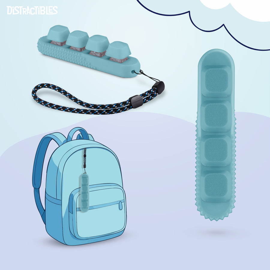 4-Button Fidget Clicker - Loud Click Switches, Textured Design for Stress Relief & Focus Aid with Lanyard (Blue)