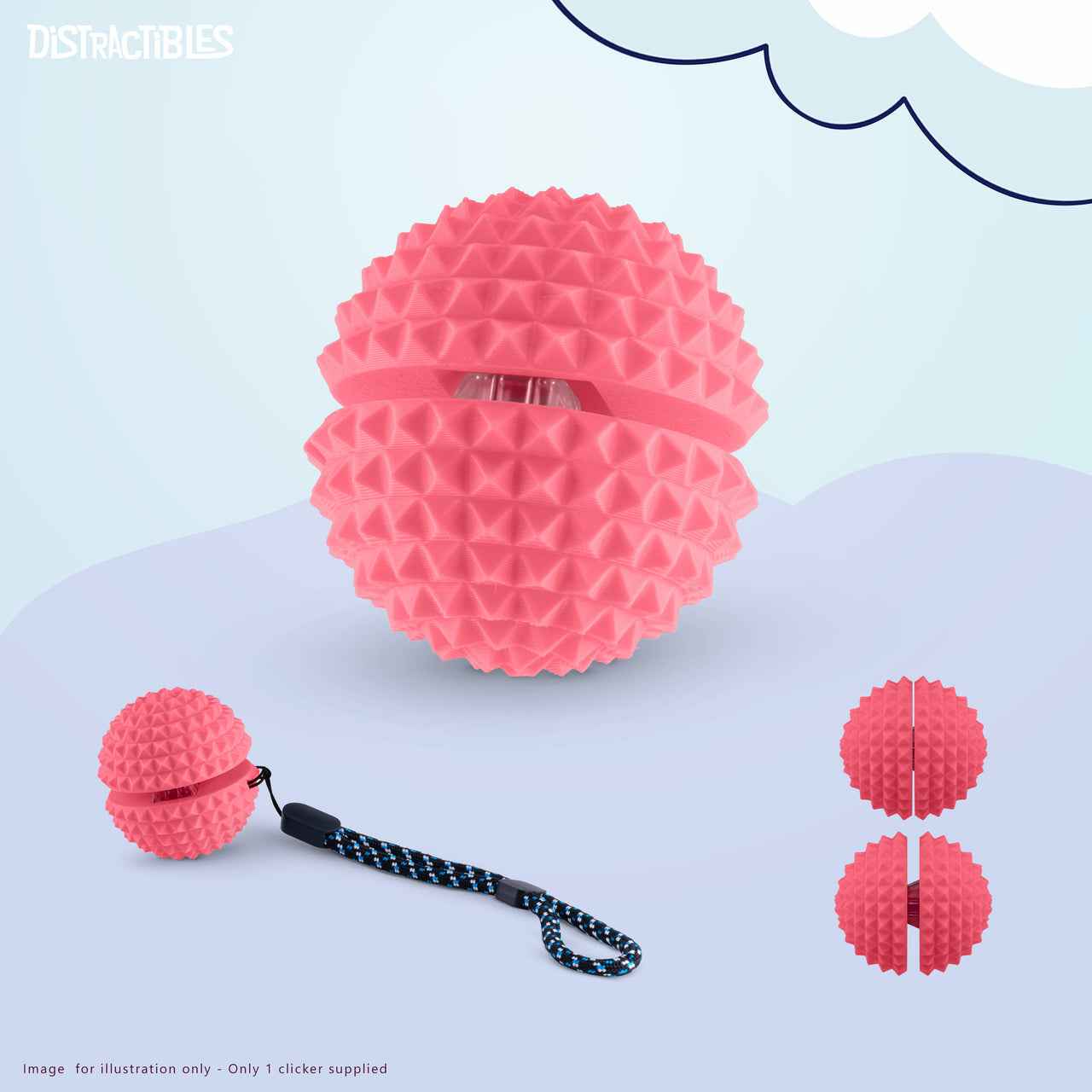 Spike Ball Clicker, Tactile Pain Stimming Fidget with Clicker Switch, Pain Stimulation Ball with Lanyard (Medium - Pink)