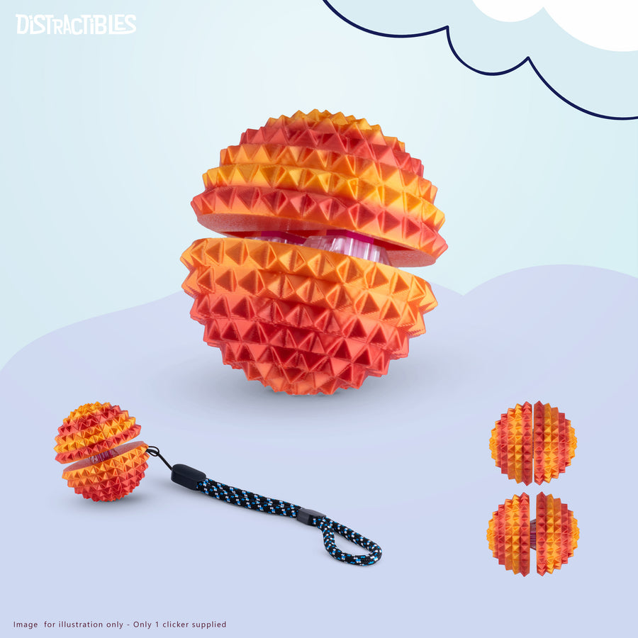 Spike Ball Clicker, Tactile Pain Stimming Fidget with Clicker Switch, Pain Stimulation Ball with Lanyard (Medium - Neon Nova)