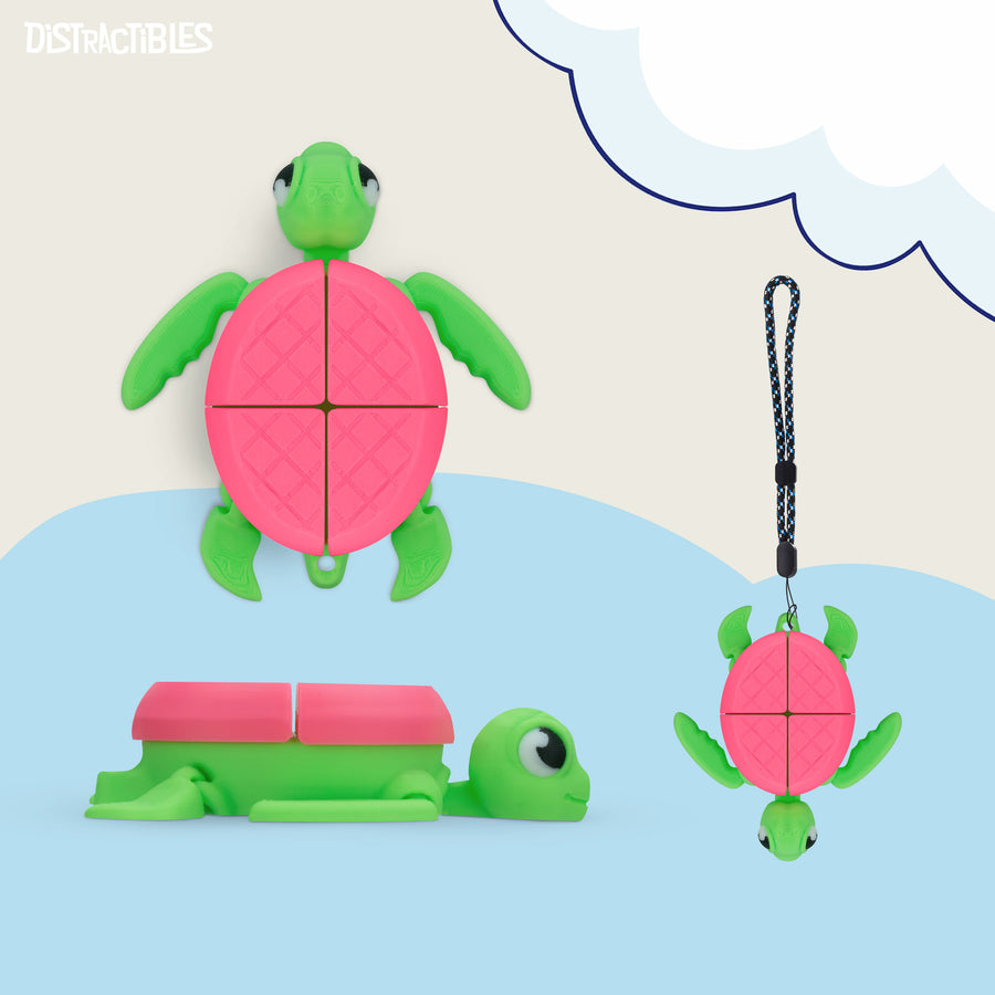Turtle Fidget Toy, Articulating Design with Shell Clickers, Pocket-Sized & Durable, Stress Relief, ADHD, Autism & Stim (Pink/Green)