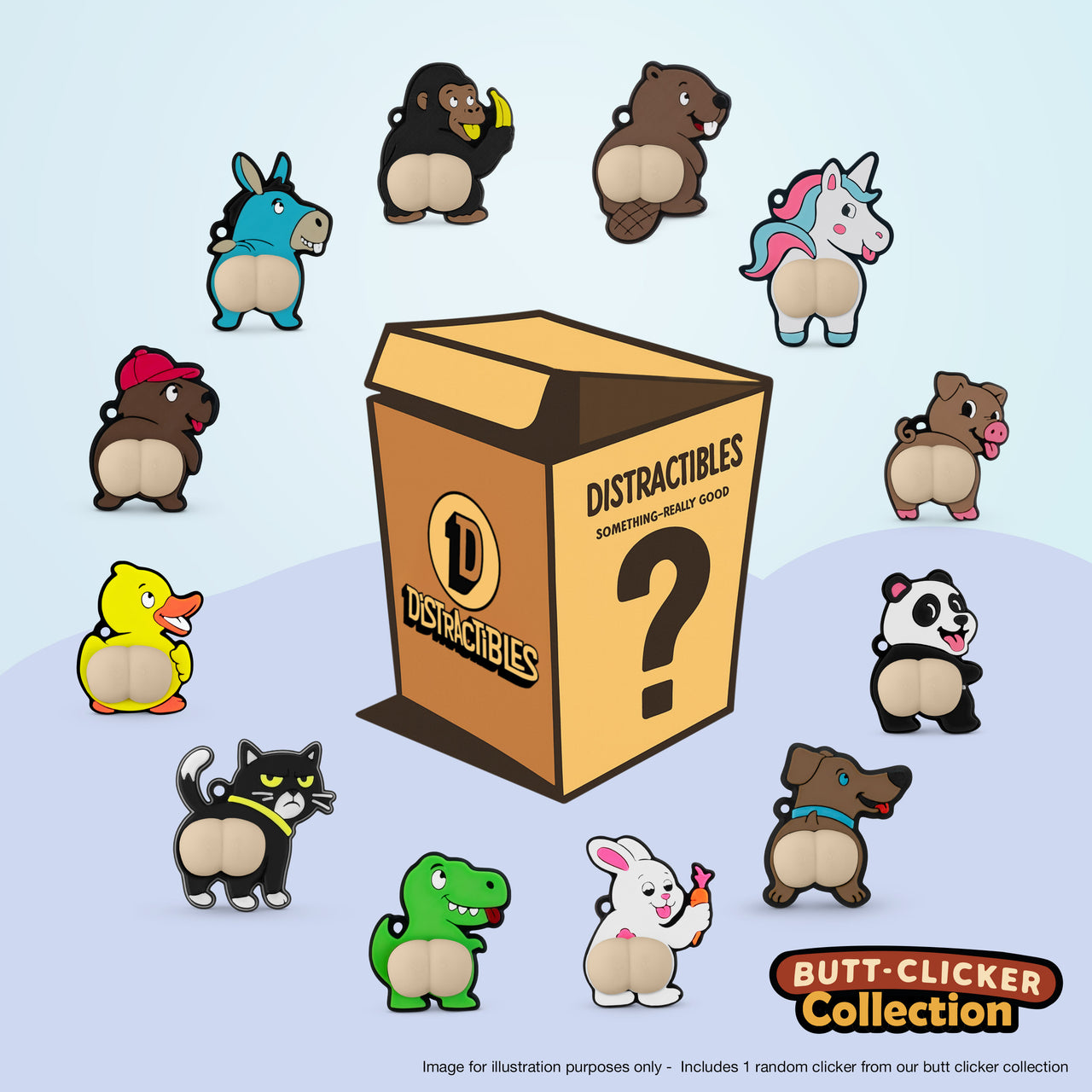 Mystery Animal Butt Clicker Toy – Handheld Fidget Stress Relief Sensory Clicker with Tactile Button, Cute Animal Designs, ADHD & Anxiety Aid, Durable with Lanyard