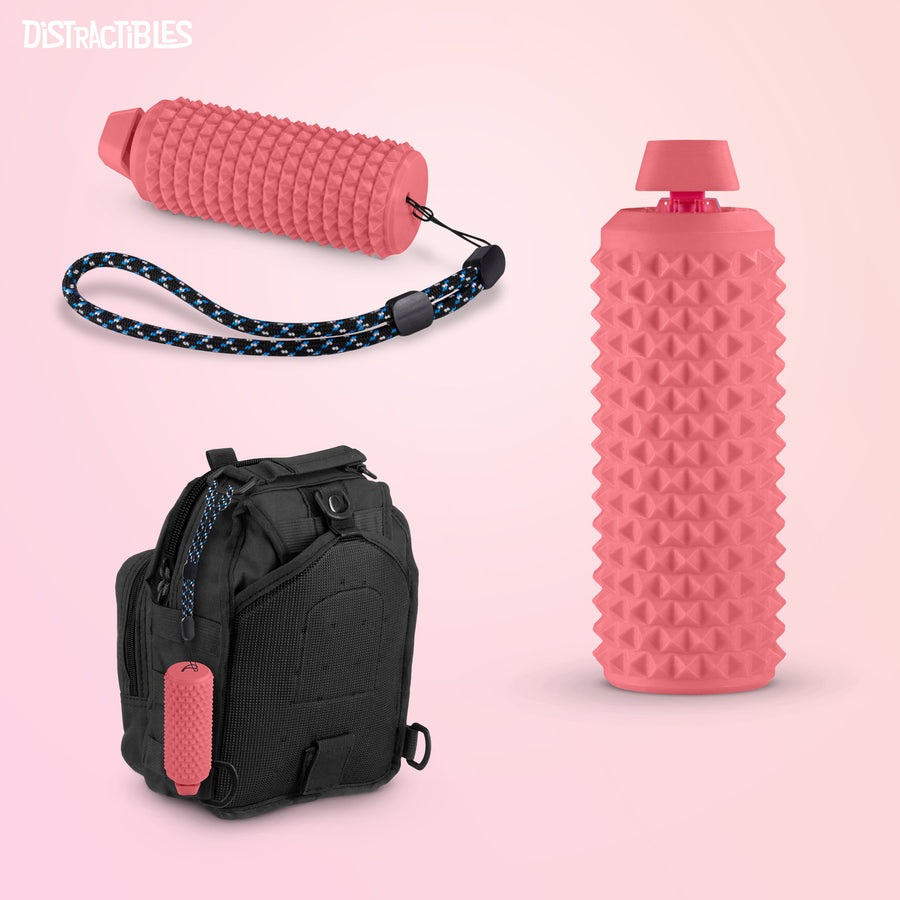 Sensory Roller Fidget Toy with Clicker, Tactile Spikes for Anxiety, Stress Relief, Pain Stimming, Autism - with Lanyard (Pink)