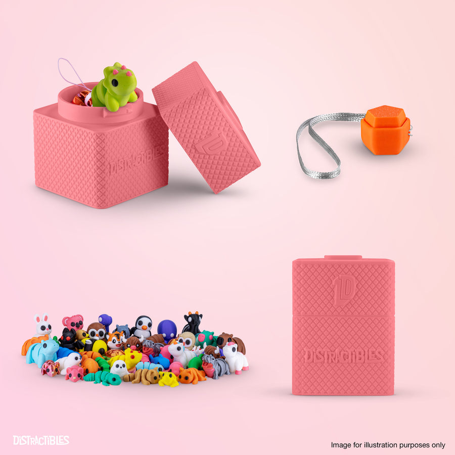 Mystery Fidget Animal Pack, 10 Articulated Animals + Bonus Fidget Clicker & Fidget Clicker Box, Random Colors (Pink)