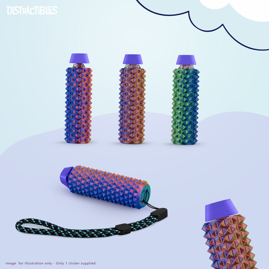 Spike Roller Clicker, Tactile Pain Stimming Fidget with Clicker Switch, Pain Stimulation Roller with Lanyard (Neon Harmony)