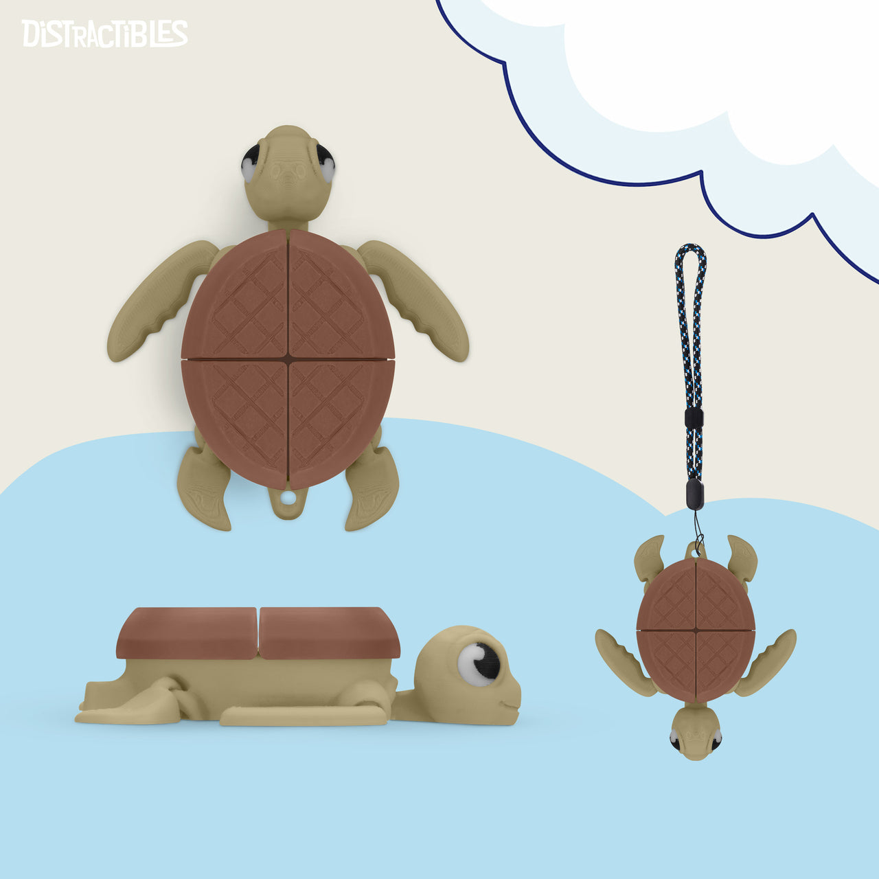 Turtle Fidget Toy, Articulating Design with Shell Clickers, Pocket-Sized & Durable, Stress Relief, ADHD, Autism & Stim (Beige/Brown)