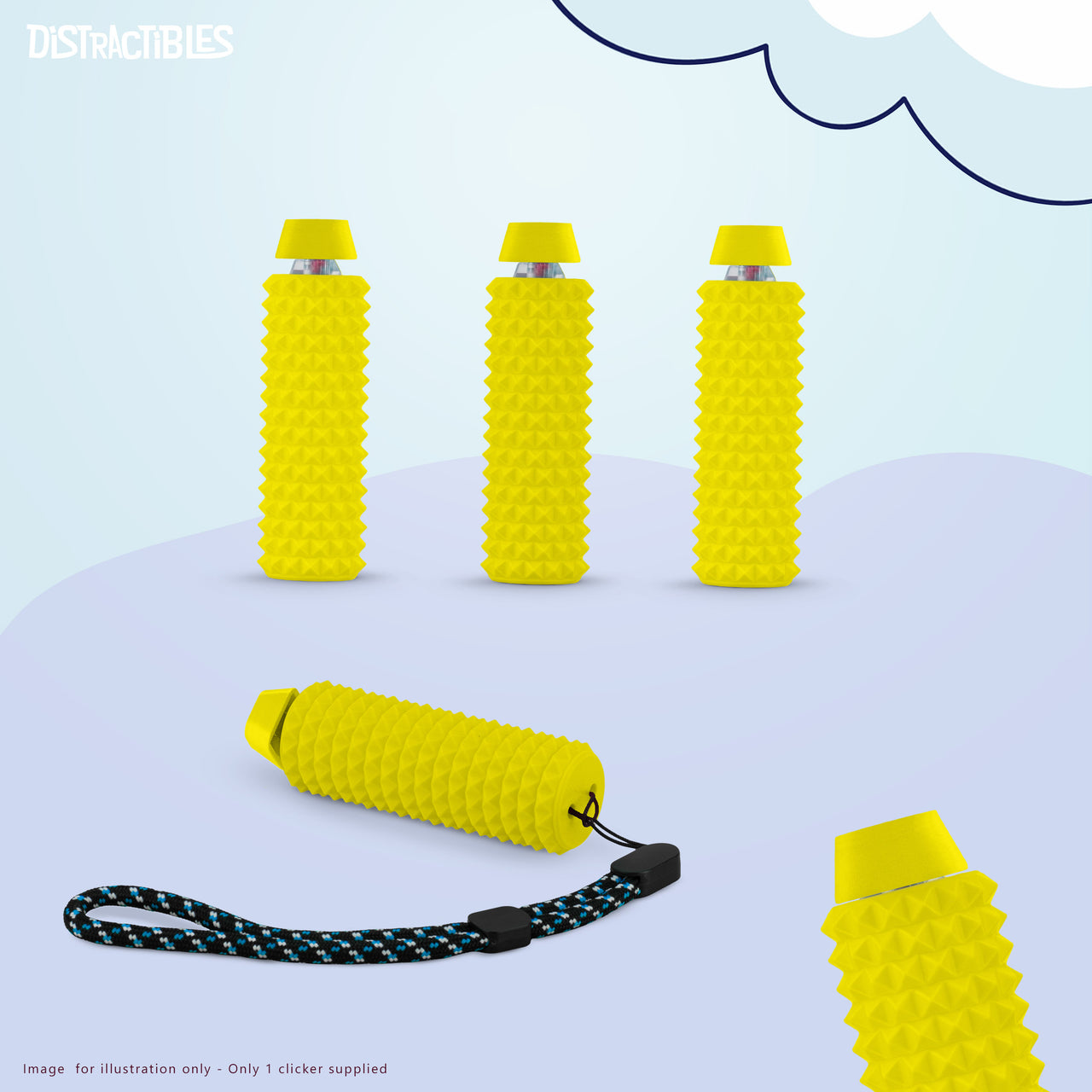 Spike Roller Clicker, Tactile Pain Stimming Fidget with Clicker Switch, Pain Stimulation Roller with Lanyard (Yellow)