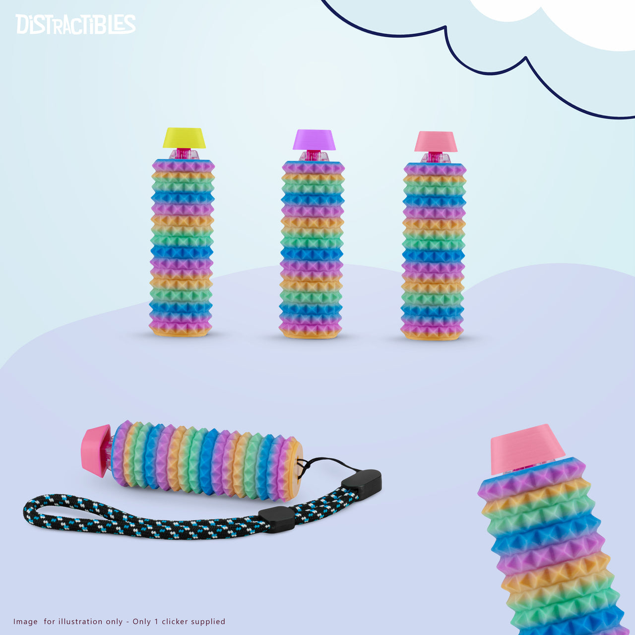 Spike Roller Clicker, Tactile Pain Stimming Fidget with Clicker Switch, Pain Stimulation Roller with Lanyard (Rainbow)