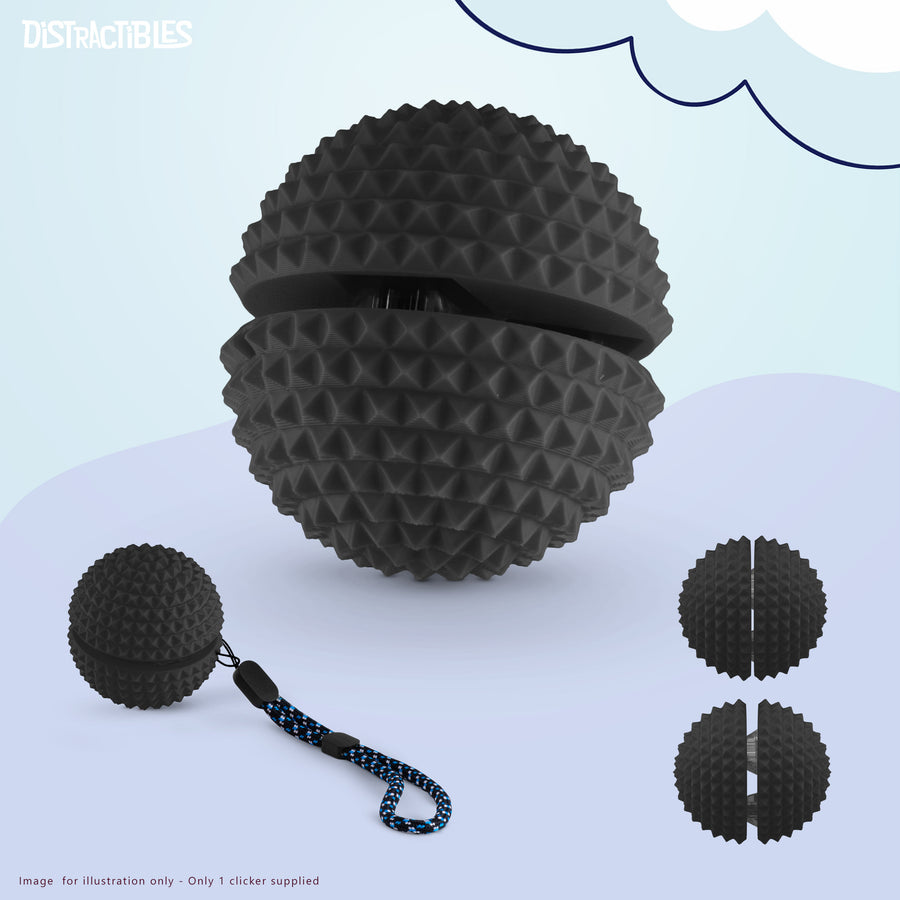 Spike Ball Clicker, Tactile Pain Stimming Fidget with Clicker Switch, Pain Stimulation Ball with Lanyard (Large Black)