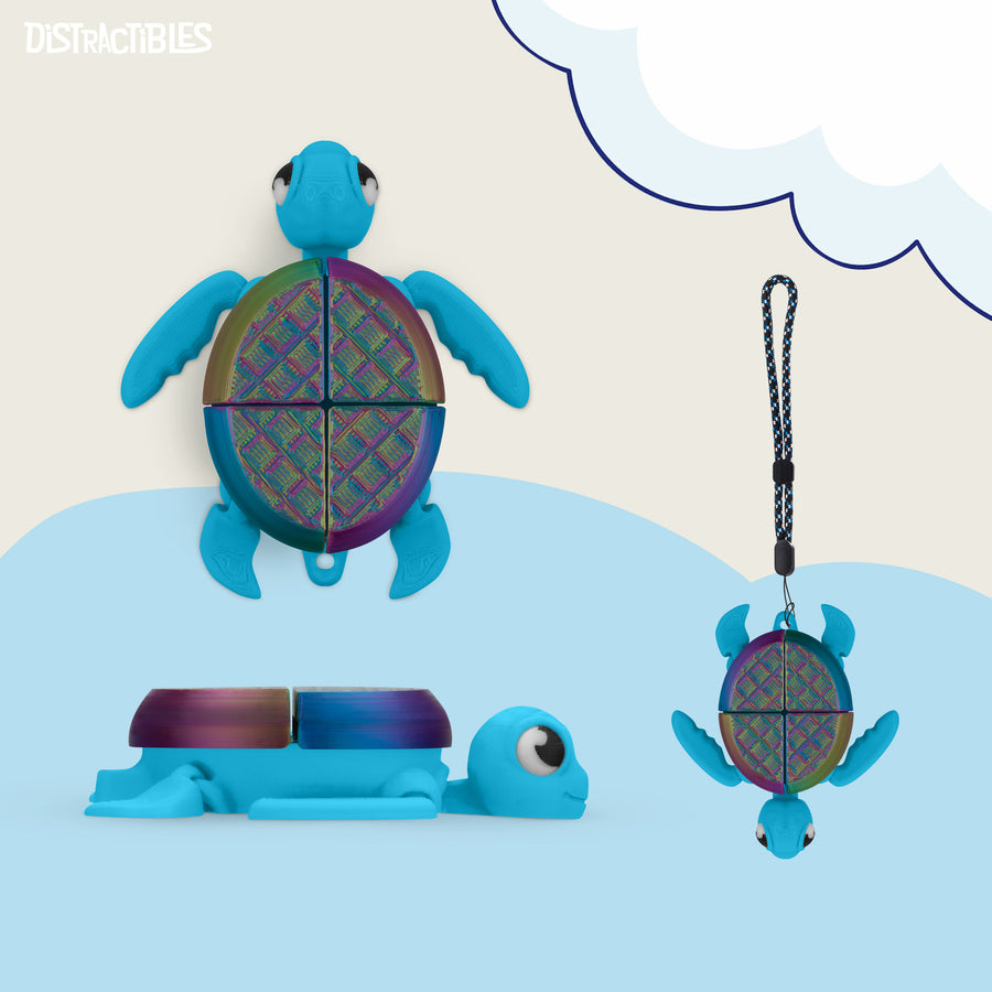 Turtle Fidget Toy, Articulating Design with Shell Clickers, Pocket-Sized & Durable, Stress Relief, ADHD, Autism & Stim (Blue/Silk)