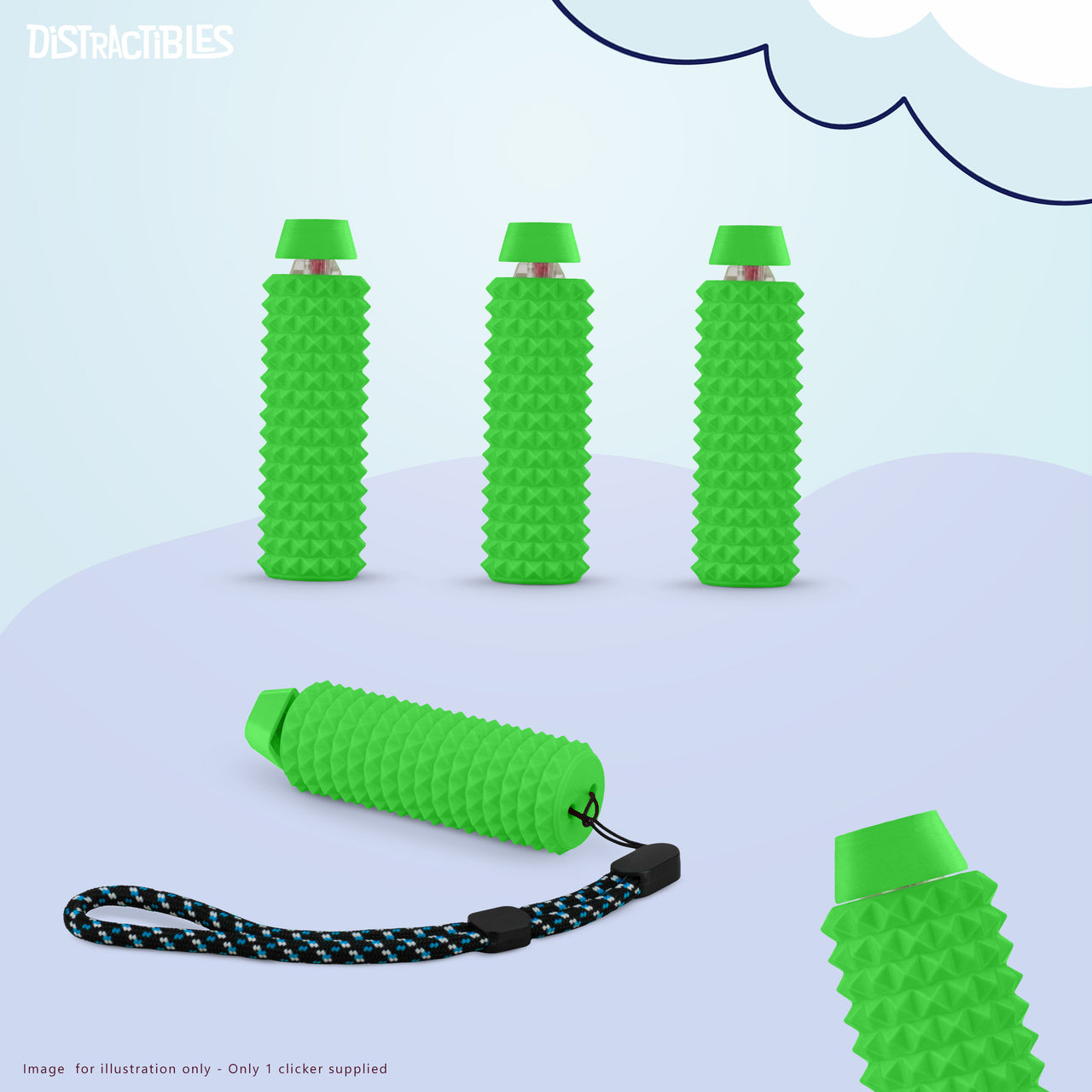 Spike Roller Clicker, Tactile Pain Stimming Fidget with Clicker Switch, Pain Stimulation Roller with Lanyard (Green)