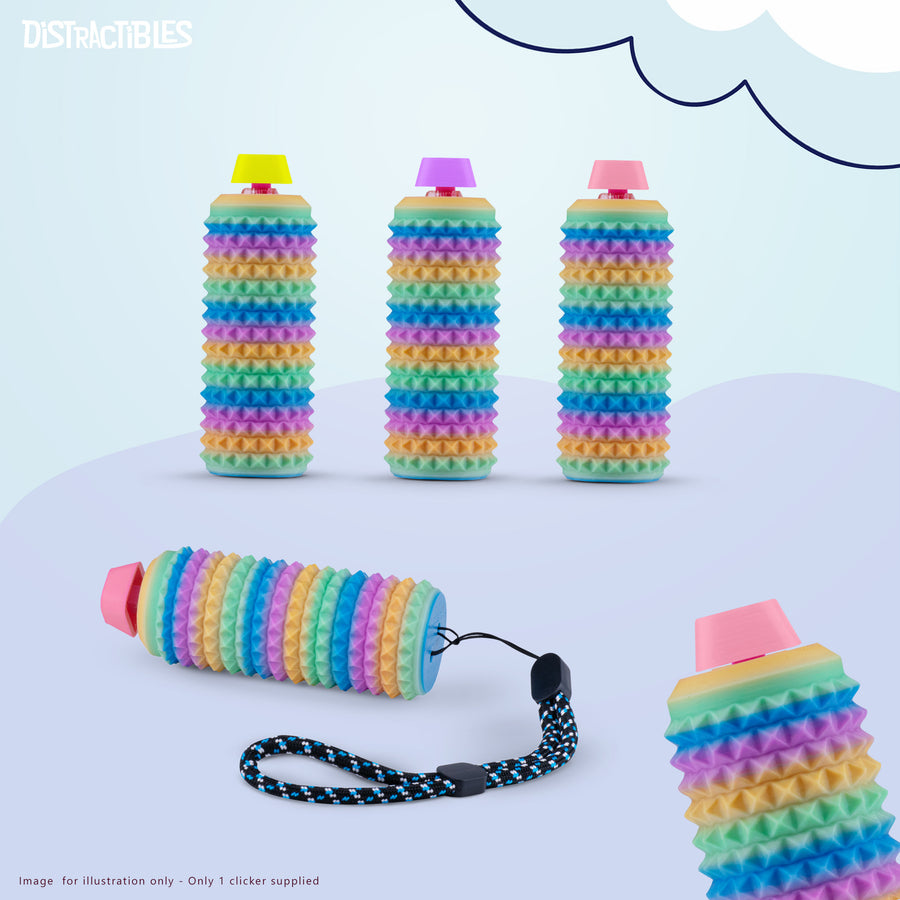 Sensory Roller Fidget Toy with Clicker, Tactile Spikes for Anxiety, Stress Relief, Pain Stimming, Autism - with Lanyard (Rainbow)