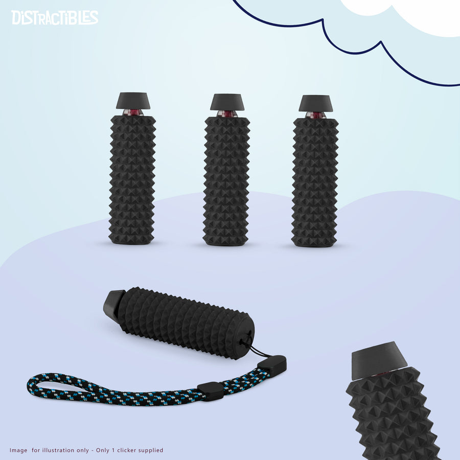 Spike Roller Clicker, Tactile Pain Stimming Fidget with Clicker Switch, Pain Stimulation Roller with Lanyard (Black)