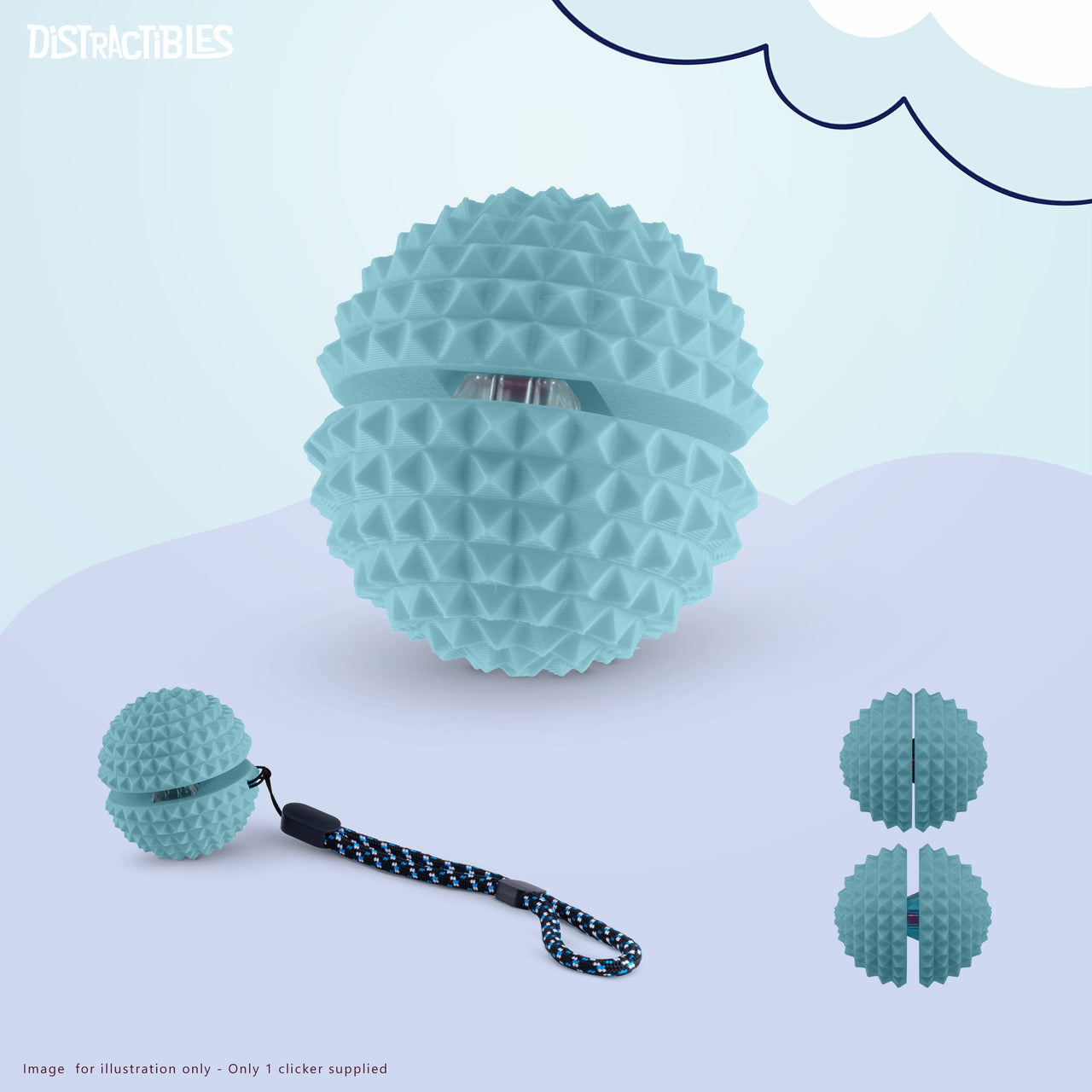 Spike Ball Clicker, Tactile Pain Stimming Fidget with Clicker Switch, Pain Stimulation Ball with Lanyard (Medium - Blue)