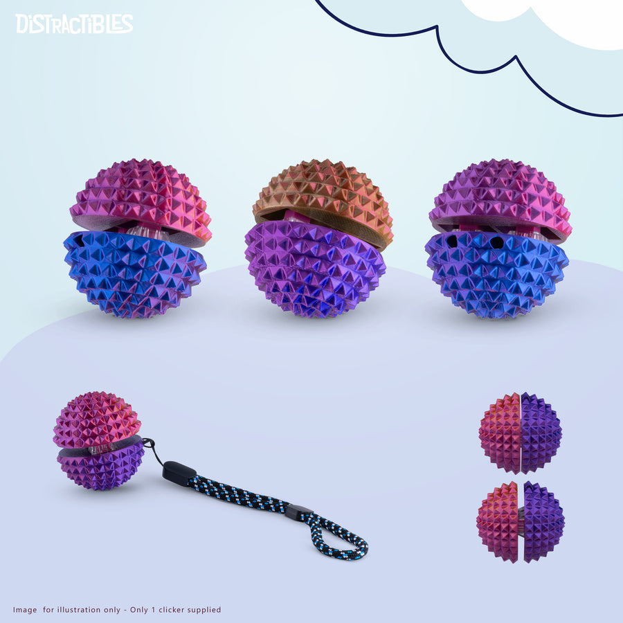 Spike Ball Clicker, Tactile Pain Stimming Fidget with Clicker Switch, Pain Stimulation Ball with Lanyard (Medium - Neon Harmony)