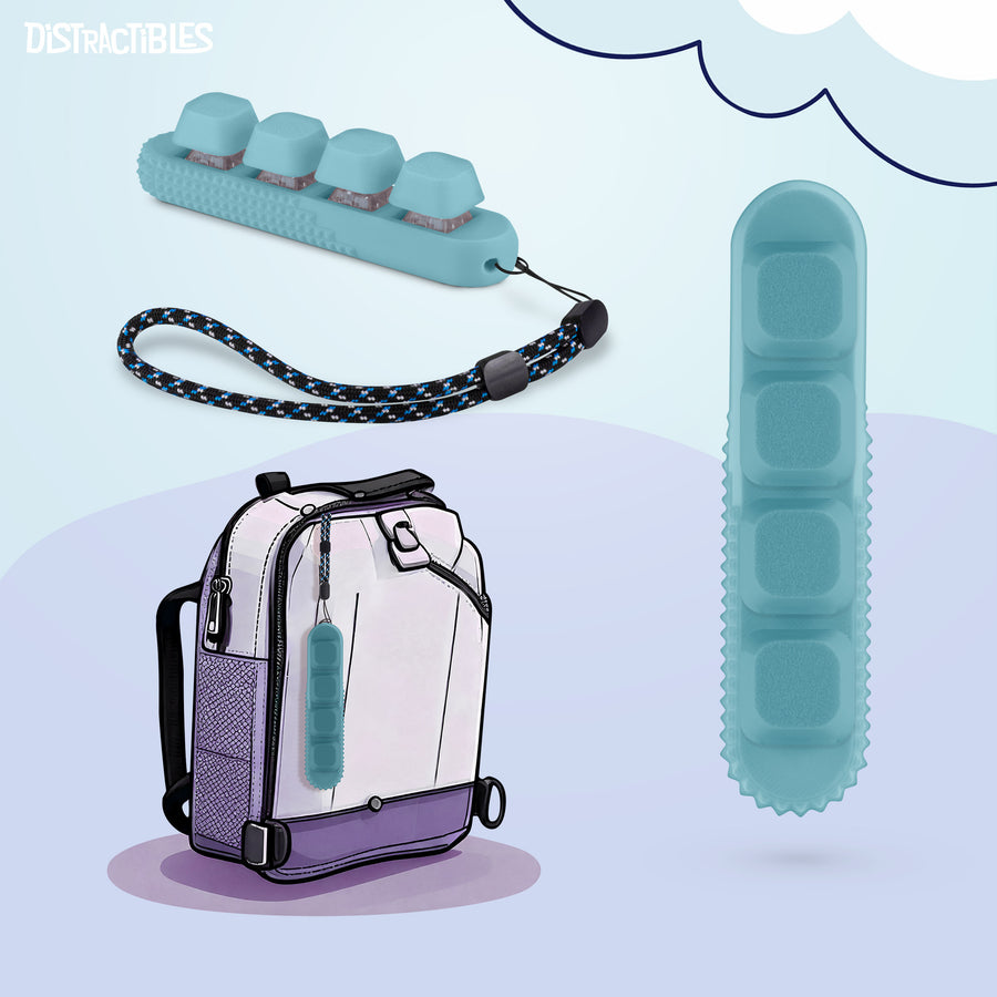 2 Pack Fidget Clickers, 4 x  Loud Click Buttons, Textured Design for Stress Relief & Focus Aid with Lanyard (Blue-Black)