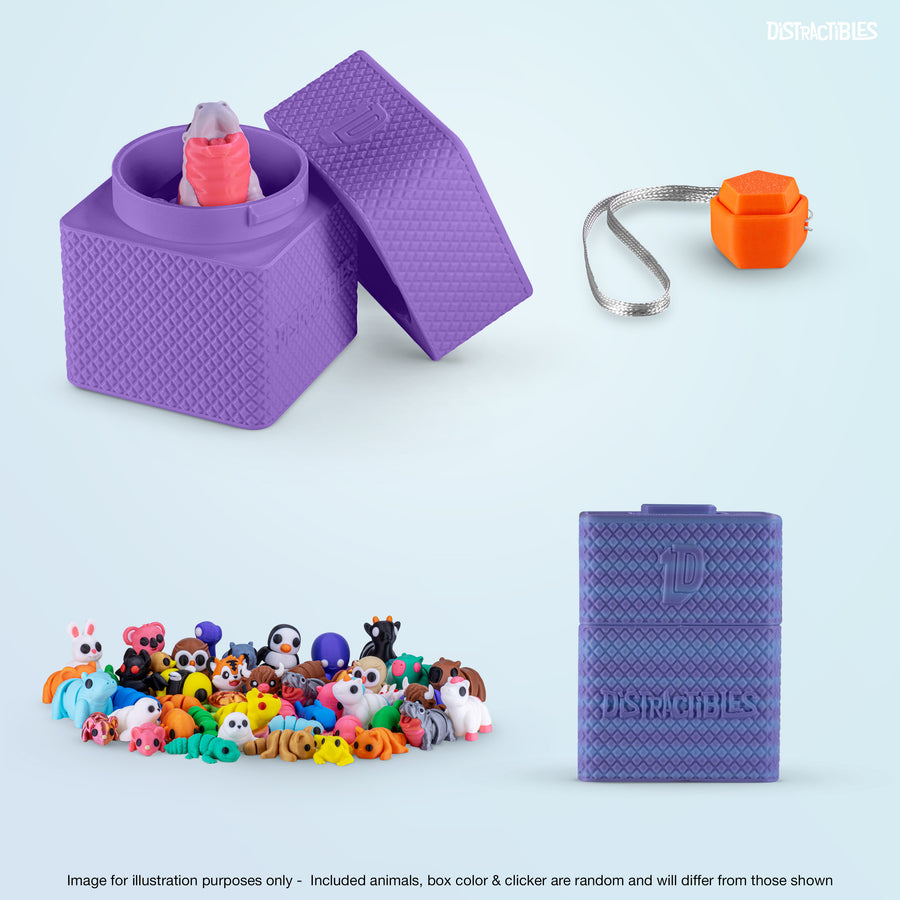 Mystery Fidget Animal Pack, 10 Articulated Animals + Bonus Fidget Clicker & Fidget Clicker Box, Random Colors (Random)