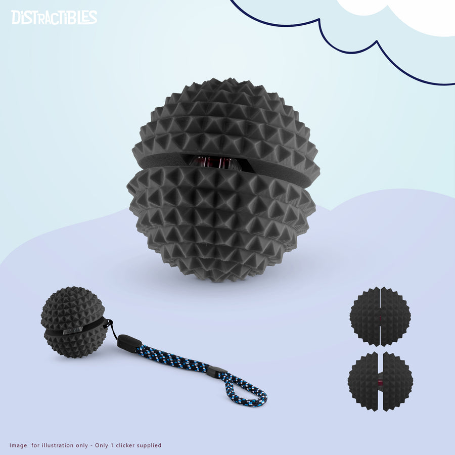 Spike Ball Clicker, Tactile Pain Stimming Fidget with Clicker Switch, Pain Stimulation Ball with Lanyard (Medium - Black)