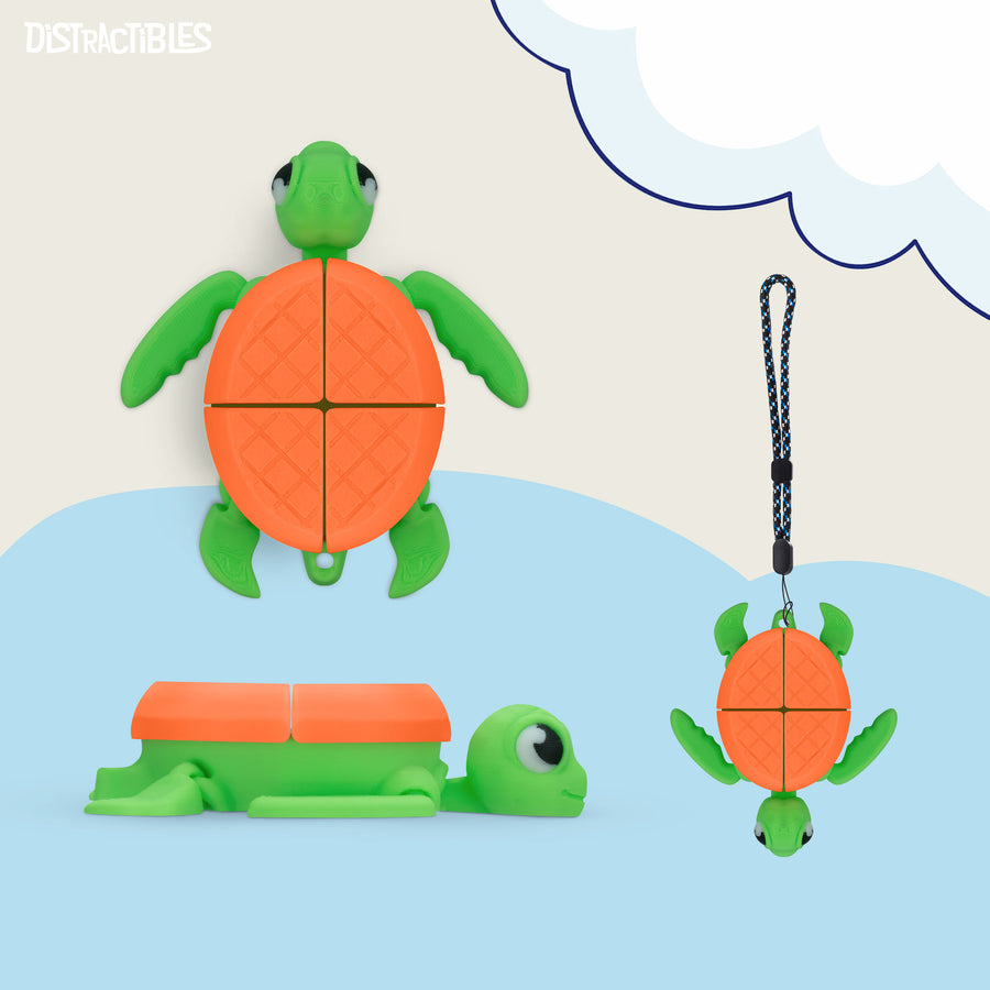Turtle Fidget Toy, Articulating Design with Shell Clickers, Pocket-Sized & Durable, Stress Relief, ADHD, Autism & Stim (Orange/Green)