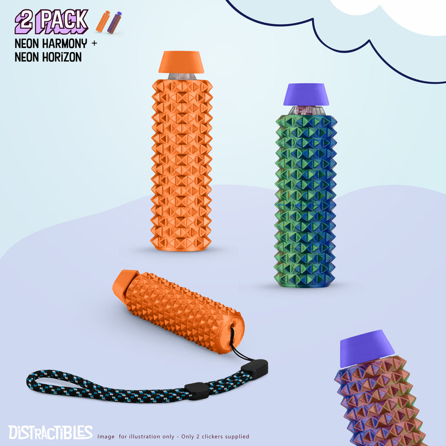 Spike Roller Clicker, Tactile Pain Stimming Fidget with Clicker Switch, Pain Stimulation Roller with Lanyard (Neon Harmony + Neon Horizon)