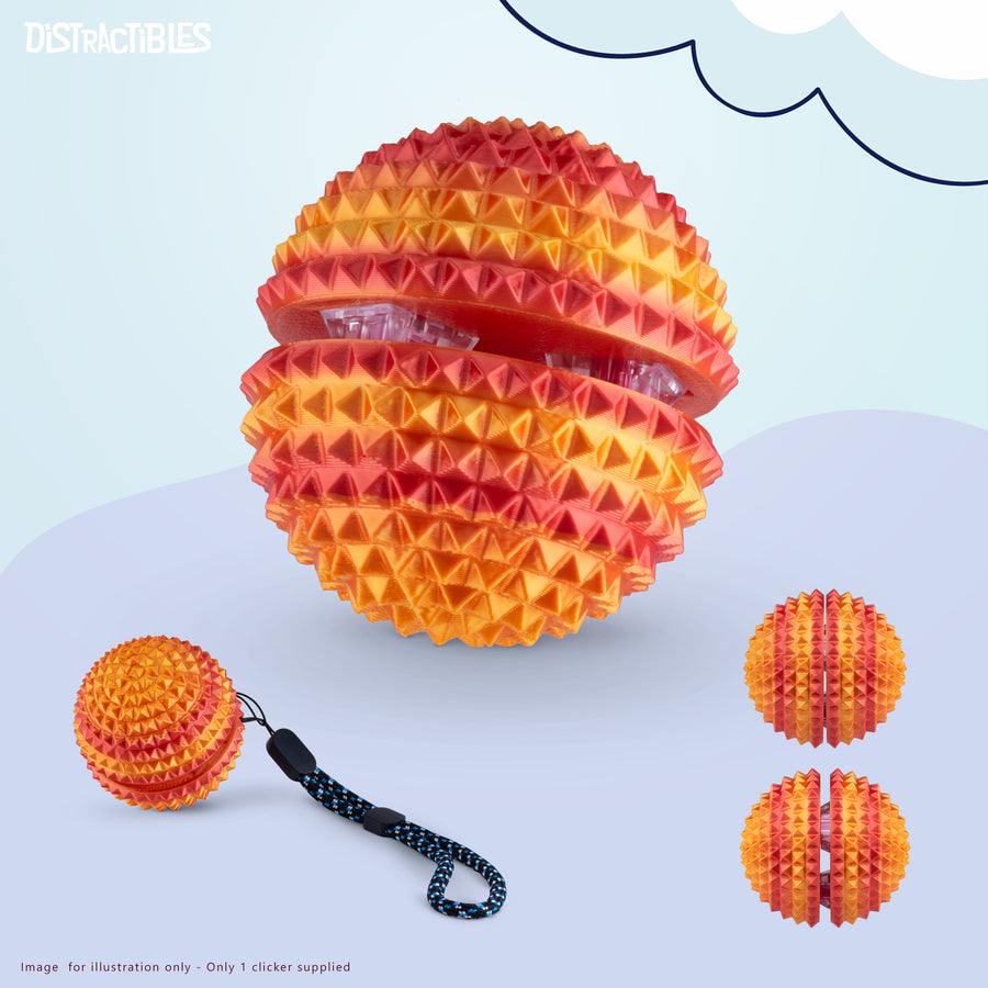 Spike Ball Clicker, Tactile Pain Stimming Fidget with Clicker Switch, Pain Stimulation Ball with Lanyard (Large Neon Nova)