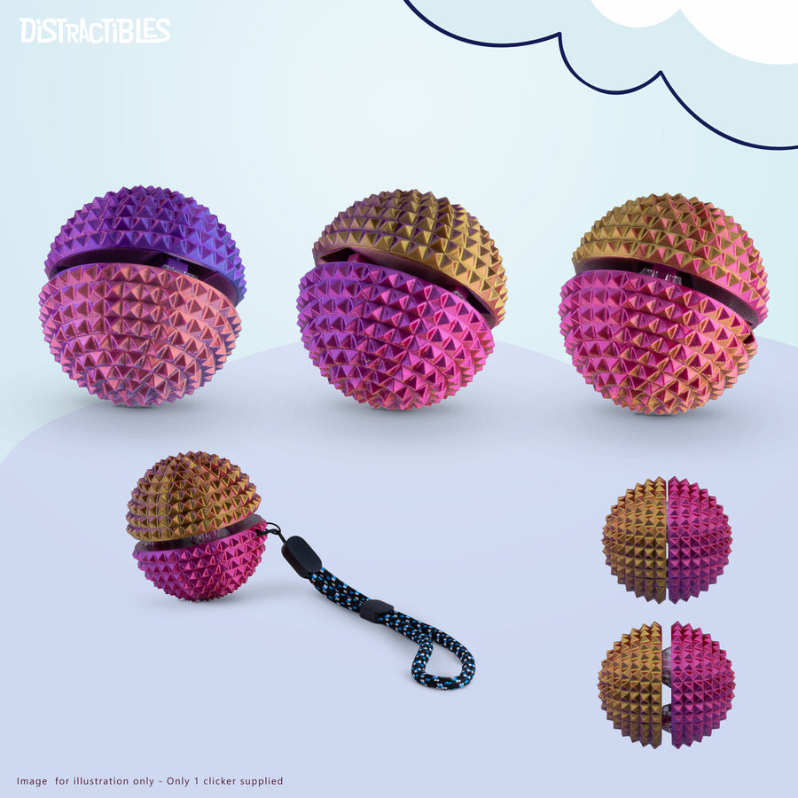 Spike Ball Clicker, Tactile Pain Stimming Fidget with Clicker Switch, Pain Stimulation Ball with Lanyard (Large Neon Harmony)