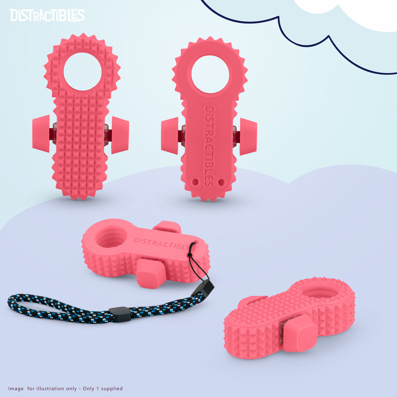 Distractibles Spiked Clicker Fidget Spinner - Textured for Pain Stimming, Stress Relief, ADHD, Anxiety and Concentration (Pink)