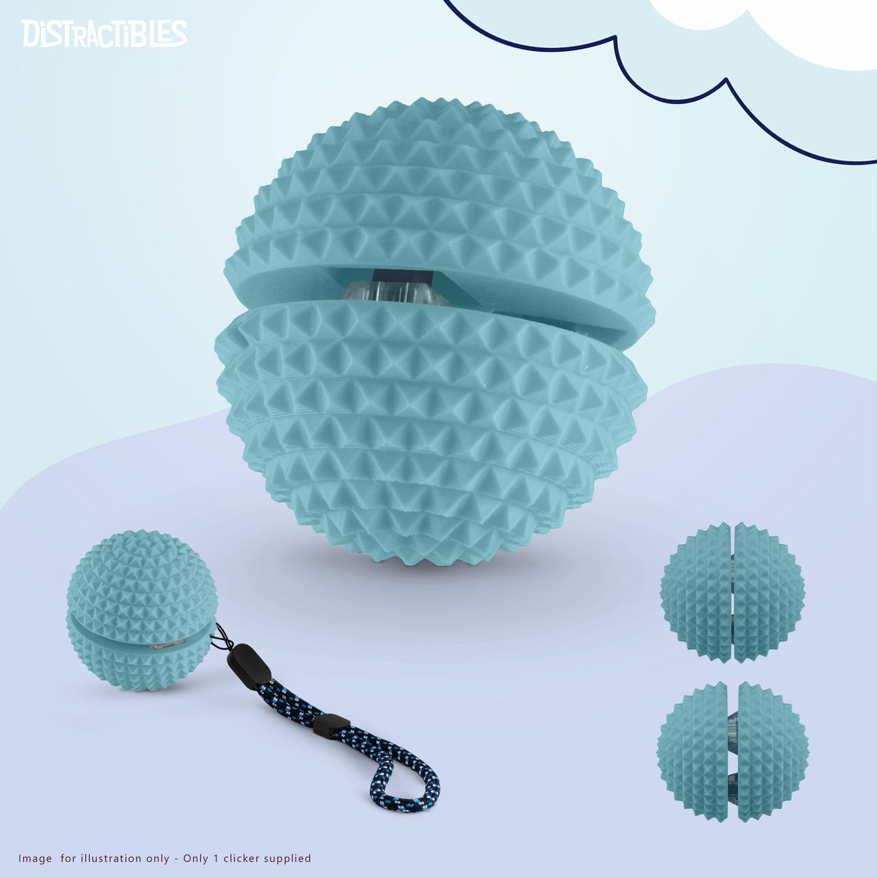 Spike Ball Clicker, Tactile Pain Stimming Fidget with Clicker Switch, Pain Stimulation Ball with Lanyard (Large Blue )