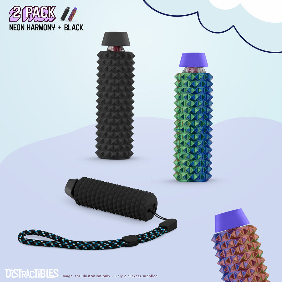 Spike Roller Clicker, Tactile Pain Stimming Fidget with Clicker Switch, Pain Stimulation Roller with Lanyard (Neon Harmony + Black)