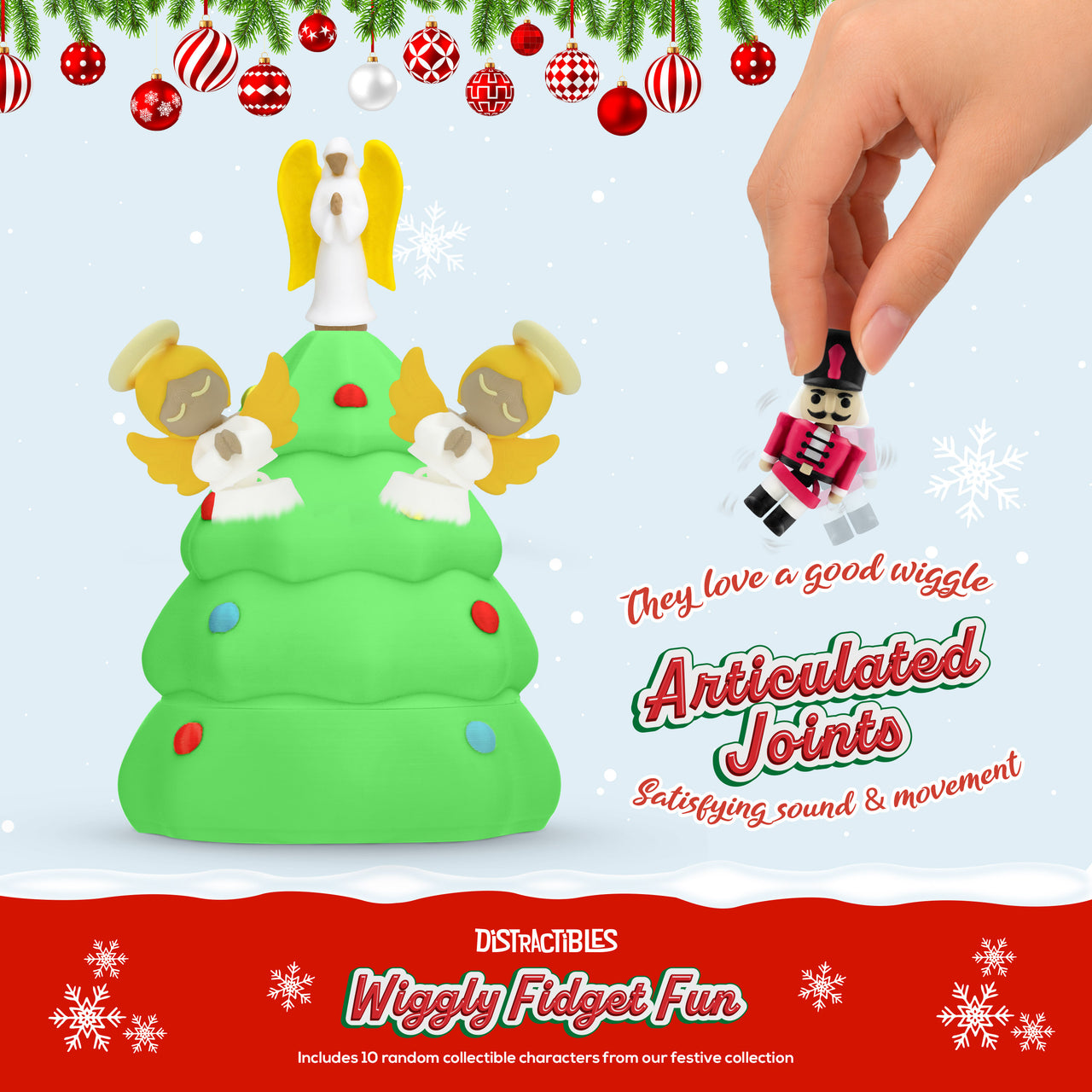 Distractibles Christmas Tree Mystery Box, 10 Articulated Festive Figures with Christmas Tree Container, Random Tree Topper with Removeable Tree Lid