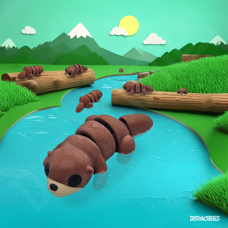 Distracties Otter - Belly Down - 3D Printed Articulated Toy Fidget Friend