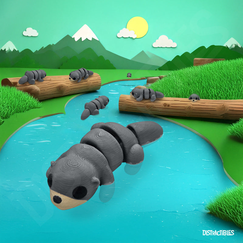 Distracties Otter - Belly Down - 3D Printed Articulated Toy Fidget Friend