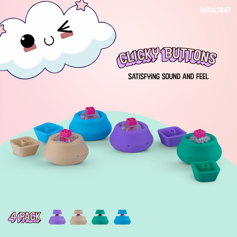 Kawaii Fidget Clicker Set, Stress Relief & Anxiety, ADHD Toys, Purple Blue Green Beige